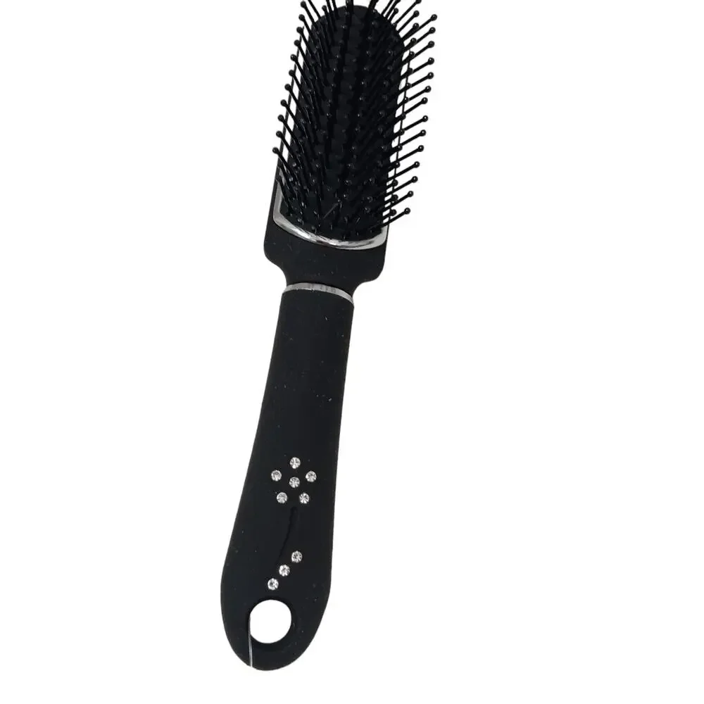 Pro Salon Flat Hair Brush TEASE STYLING Black RHINESTONES Handle Fancy 7